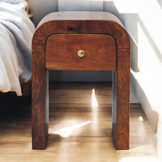Direct Wicker Solid Wood Mini Darcy Nightstand with Curved Edges, 1 Drawer in Dark Brown | Size: 1 Pack