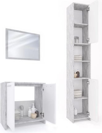 Vicco Conjunto mueble baño Kiko, Hormigón, 3 partes, con mueble alto