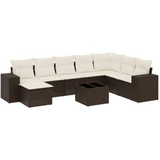 vidaXL Set De Sof&aacute;s De Jard&iacute;n 9 Pzas Y Cojines Rat&aacute;n Sint&eacute;tico Marr&oacute;n Vidaxl