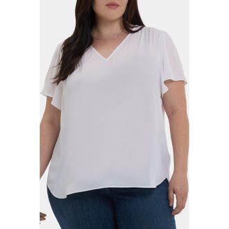 NYDJ Pintuck Flutter Sleeve Top in Optic White at Nordstrom, Size 4X