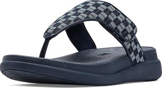 FitFlop F-Mode Go Adj. Checkerboard-Denim Toe-Post Sandals Womens Wedge Shoes Dark Denim : 10 M (B), Synthetic