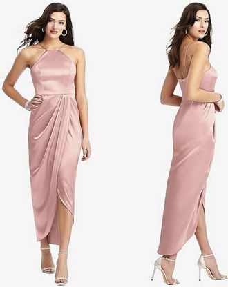 After Six Bow Halter Neck Stretch Satin Gown - Desert Rose