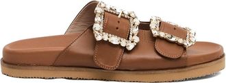 Paola Fiorenza Leather Slipper Buckles Rhinestones