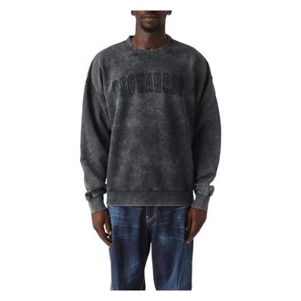 Dsquared2 Hoodies & sweatvesten, Heren, Grijs, L, Katoen, Raw Edge Crewneck Sweatshirt
