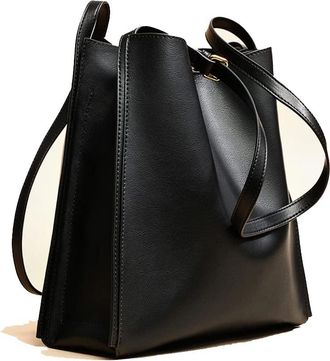 Generic Genuine Leather Bucket Bags for Women Large Hobo Purse and Handbags Fashion Ladies Tote Large Shoulder Bags (Black)