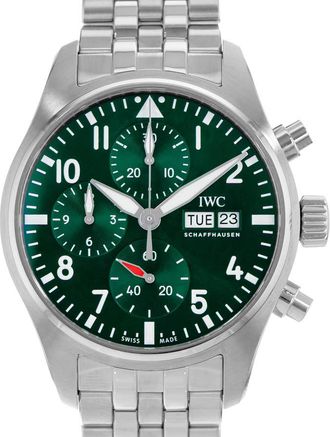 IWC Pre-owned IWC Pilot Chronograph Green Dial Mens Watch IW388104
