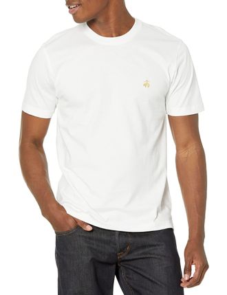 Brooks Brothers Mens Supima Cotton Short Sleeve Crewneck Logo T-Shirt, White, XXL