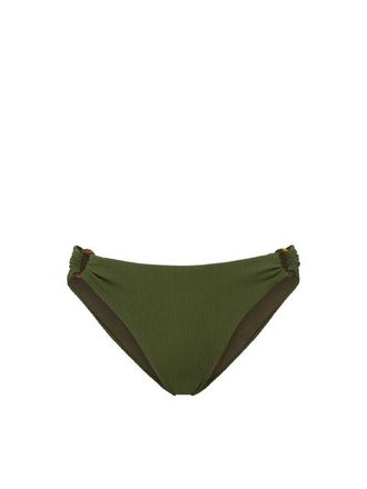 Change of Scenery Camilla Ring Trim Lowrise Hipster Bikini Bottom in Olive Texture at Nordstrom, Size X-Small