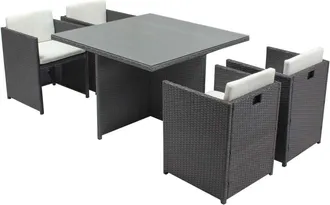 Concept Usine Sal&oacute;n de jard&iacute;n encastrable 4 personas de resina trenzada gris/blanco