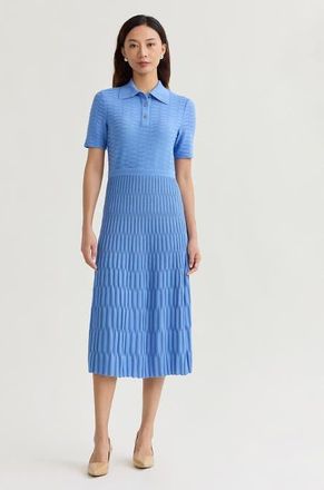 Misook Fit & Flare Geometric Collared Soft Knit Maxi Dress in Tranquil Blue at Nordstrom, Size Xx-Large