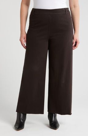 Lyssé Erin High Waist Wide Leg Knit Denim Pants in Double Espresso at Nordstrom, Size 1X
