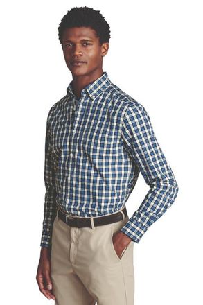 CHARLES TYRWHITT Slim Fit Grid Check Non-Iron Stretch Poplin Shirt in Ocean Blue at Nordstrom, Size Xx-Large L