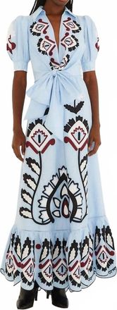 Farm Rio Artisanal Short Sleeve Maxi Dress In Blue