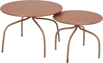 Oviala Juego de 2 mesas de centro nido para jard&iacute;n color moca