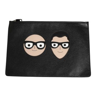 Dolce & Gabbana DGFamily Embellished Leather Clutch - female - Dolce & Gabbana - Clutches - Black - ONE SIZE - Bags