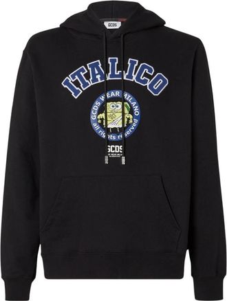 GCDS Spongebob Italico Print Hoody - Heren - Hoodies - Zwart - S - Katoen - Hoodies & sweatvesten