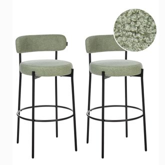 Beliani Beliani - Conjunto De 2 Sillas De Bar Boucl&eacute; Patas De Acero Negro Con Tapas Sin Reposabrazos Comedor Verde Claro Allison