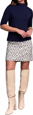 Tribal Funnel Neck Elbow Sleeve Top In Nightfall