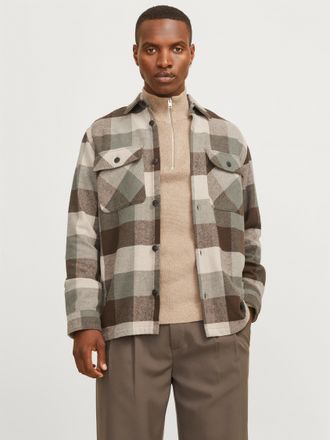 Jack & Jones Langarmhemd JACK & JONES JPRRAYMOND MELANGE CHECK LS OVERSHIRT SN, Herren, Gr. S, N-Gr, gr&uuml;n (agave gr&uuml;n), Web, Obermaterial: 100% Baumwolle, gemuster