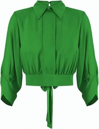 Elisabetta Franchi Georgette &frac34; Sleeve Self Tie Shirt