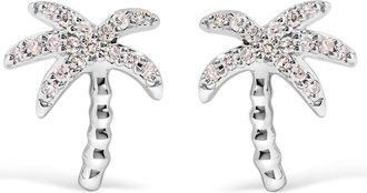 House of Brilliance 10K White Gold 1/10 Ct Diamond Encrusted Palm Tree Stud Earrings at Nordstrom