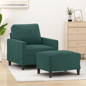 vidaXL Sill&oacute;n Con Taburete Terciopelo Verde Oscuro 60 Cm Vidaxl
