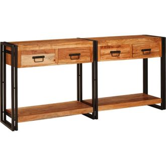 vidaXL Vidaxl - Mesas Consola Con Caj&oacute;n 2 Pcs Marr&oacute;n Madera De Acacia S&oacute;lida