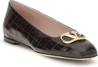 Valentino Garavani Womens Brown Calf Leather Bos Taurus Ballet Flats