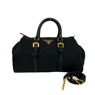 Prada Black Nylon Leather Handbag Shoulder Bag Tote Bag (Pre-Owned)