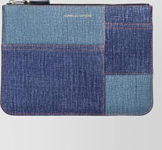 Comme Des Gar&ccedil;ons denim effect leather patchwork zip pouch