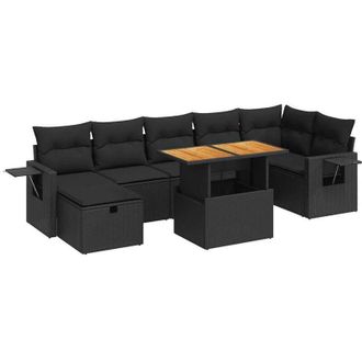 vidaXL Set Sof&aacute;s Jard&iacute;n Y Cojines 5 Pzas Rat&aacute;n Sint&eacute;tico Acacia Negro