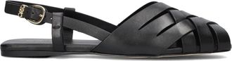Michael Kors Schoenen, Dames, Zwart, 39 EU, Leer, Elegante Irene Sling Flat Sandalen
