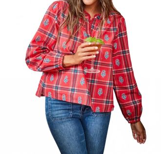 Printfresh On The Books Plaid Blouse In Red