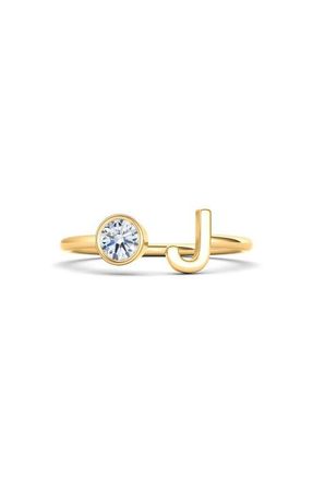 HauteCarat Lab Grown Diamond Letter Ring in 18K Yellow Gold - J at Nordstrom, Size 4.5