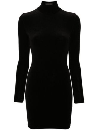 Balenciaga logo-appliqué velvet minidress - Black