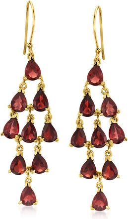 Ross-Simons Garnet Chandelier Earrings in 18kt Gold Over Sterling