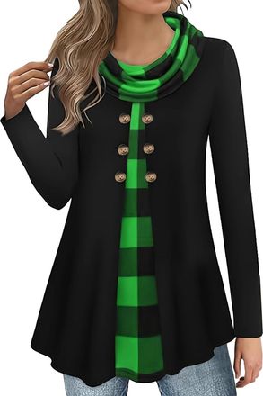 Generic Sweatshirts for Women UK Fashion Fake Two Pieces Long Sleeve Cowl Neck Pullover Tops Ladies Lightweight Casual Loose Tunic Top(Green, L) veste a frang