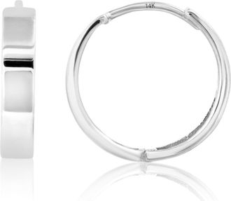MAX + STONE Solid 14k Yellow or White Gold Huggie Domed or Flat Style Small Hoop Earrings