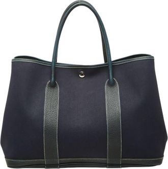 Herm&egrave;s Navy Toile Officier Negonda Leather Handbag Tote Bag (Pre-Owned)