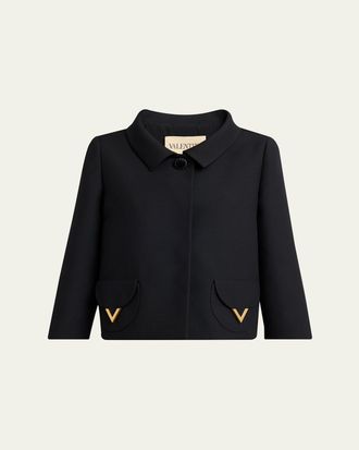 Valentino Garavani V-Logo Wool-Silk Single-Breasted Jacket