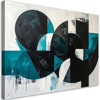 Feeby Cuadro En Lienzo, C&iacute;rculos Abstractos Formas Turquesa Y Negro, 120x80