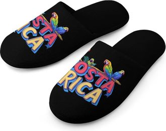 Generic Costa Ricas Parrot Bird Warm Mens Slippers Slip On Soft Fleece House Shoes Winter Indoor Outdoor