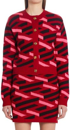 Versace La Greca Monogram Crop Wool Cardigan in Parade Red Fuxia at Nordstrom, Size 8 Us