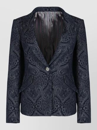 Etro jacquard denim jacket tailored collar design