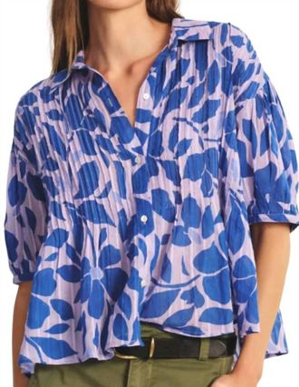 Velvet Half Sleeve Button Top In Viola