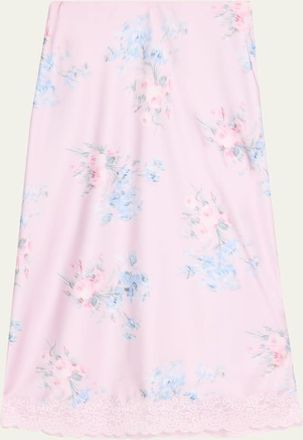 LoveShackFancy Janella Floral Silk Midi Skirt