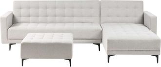 Beliani Left Hand Corner Sofa Bed Light Grey Fabric Tufted Modern L-Shaped Modular 4 Seater with Ottoman Chaise Longue ABERDEEN