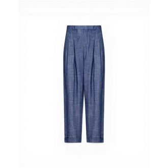 Peuterey Straight Trousers, female, Blue, Size: XS Pleated-design Trousers