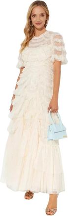 Needle & Thread Fayette Midi Jurk - Dames - Avondkleed - Beige - 3XS - Pailletten - Kleedjes