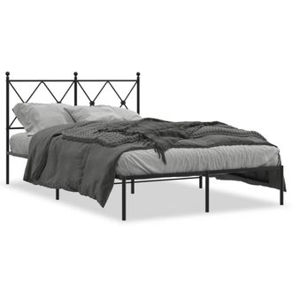 Berkfield Home Metal Bed Frame without Mattress with Headboard Black 120x200cm | Size: Small Double